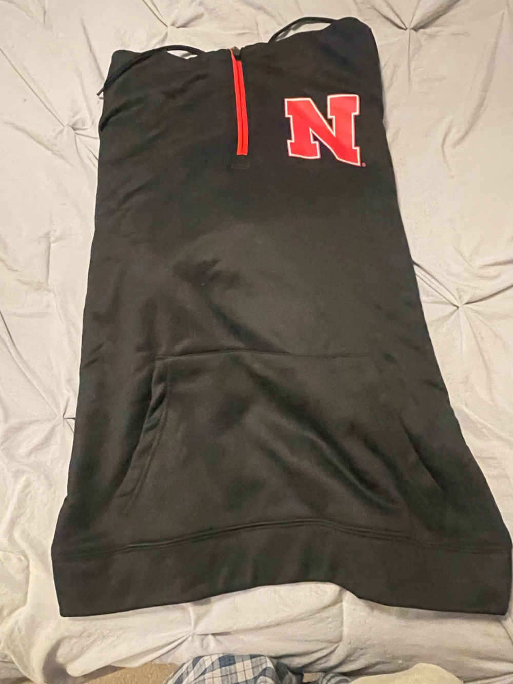 Quarter zip-Black Pullover Hoodie with Red 'N' Logo